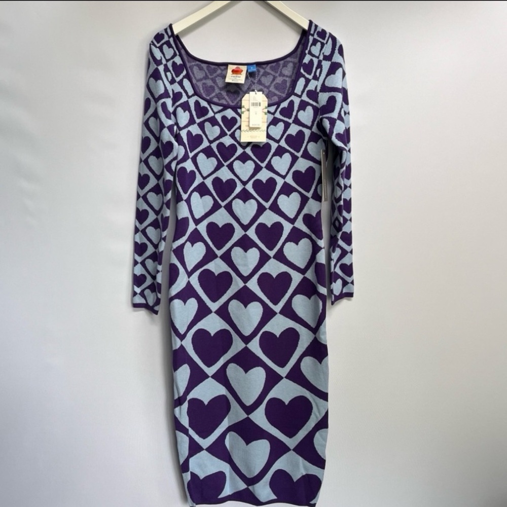 NWT Farm Rio Heart Print Long-Sleeve Midi Sweater Dress, size M - Picture 8 of 10
